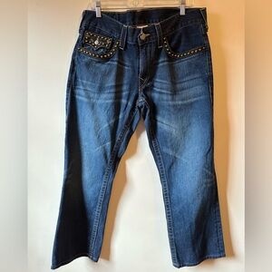 True Religion Ricky Studded Leather Flap Jeans waist 34